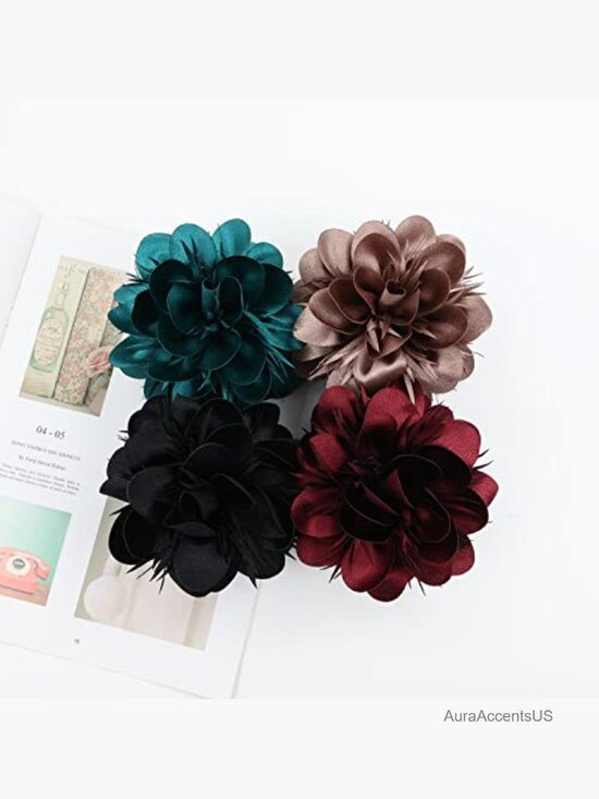 4 Pack Large Satin Rose Flower Hair Claw Clips for Thick Hair Bun Updo main image 4
